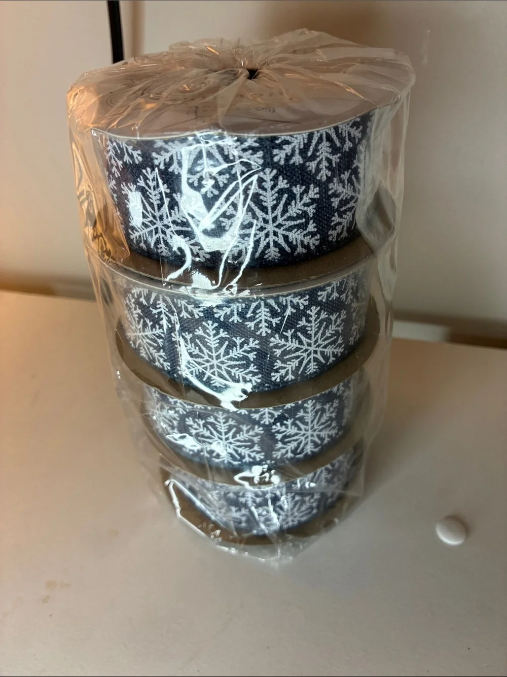 Wondershop 15’ Snowflake Trim-A-Tree Ribbon Set Pack of 4 in Navy and White NWT
